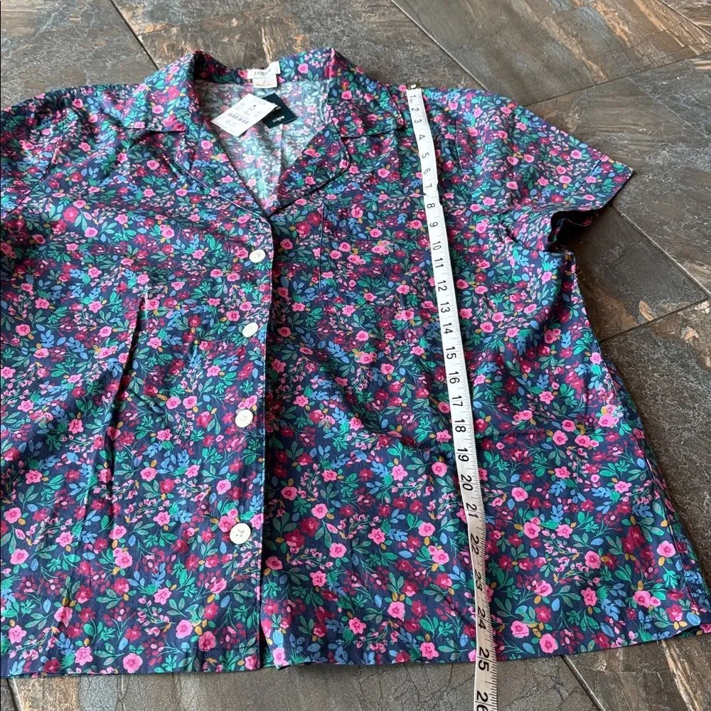 New women's J. Crew cotton pajama button down top in navy/pink floral Size L